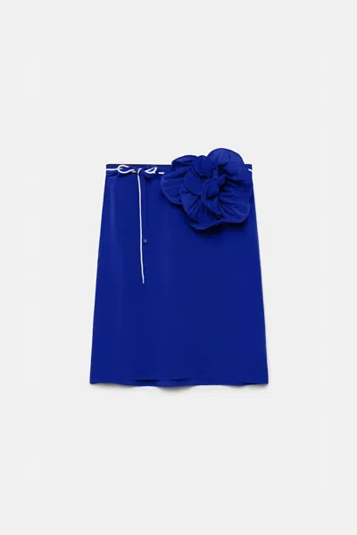 Dorothee Schumacher Silk Skirt With Xl Flower Brooch In Blue