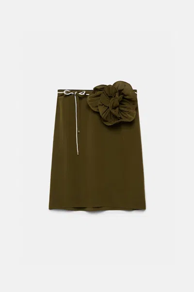 Dorothee Schumacher Silk Skirt With Xl Flower Brooch In Green