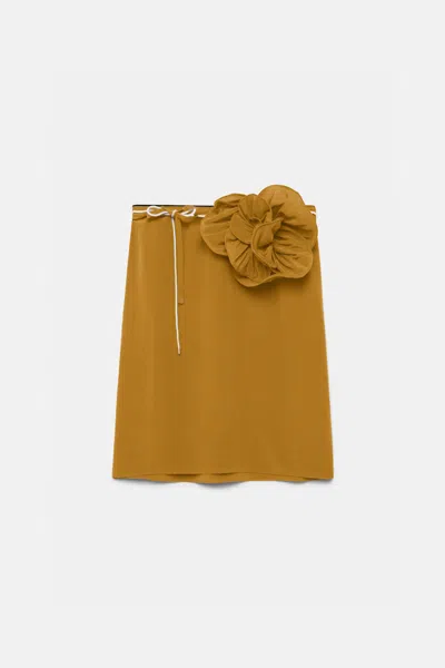 DOROTHEE SCHUMACHER SILK SKIRT WITH XL FLOWER BROOCH