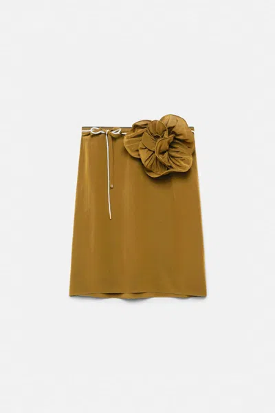 Dorothee Schumacher Silk Skirt With Xl Flower Brooch In Brown