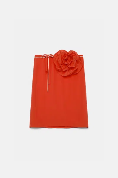 Dorothee Schumacher Silk Skirt With Xl Flower Brooch In Red