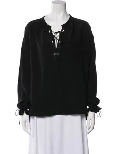 Pre-owned Dorothee Schumacher Silk Tie Neck Blouse In Multi