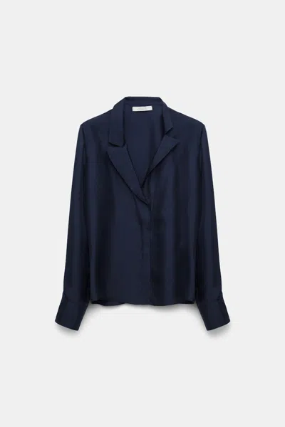 Dorothee Schumacher Bluse Aus Seidentwill Mit Asymmetrischem Revers In Blau