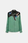 Dorothee Schumacher Silk Twill Blouse With Placement Print In Green