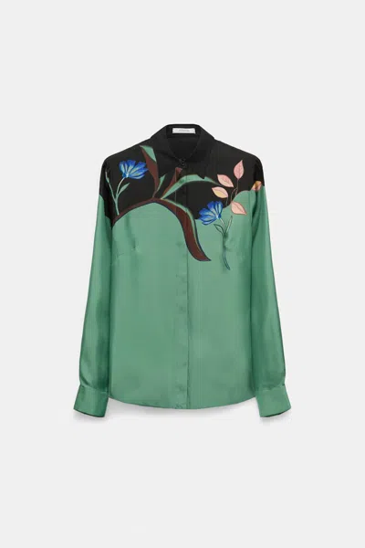 Dorothee Schumacher Silk Twill Blouse With Placement Print In Green