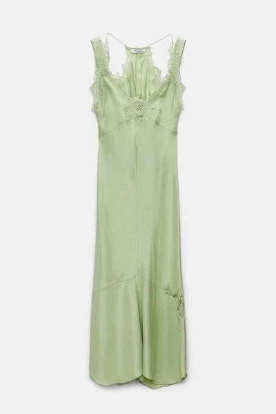 Dorothee Schumacher Silk Twill Underwear-style Dress With Details In Lace In Green
