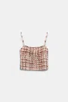 DOROTHEE SCHUMACHER SILK-VISCOSE PLAID CAMISOLE WITH ALLOVER SMOCKING