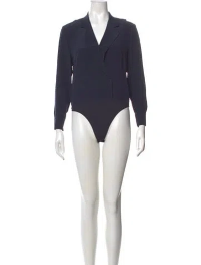 Pre-owned Dorothee Schumacher Silk V-neck Bodysuit In Blue
