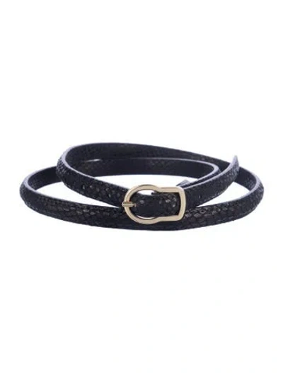 Pre-owned Dorothee Schumacher Skinny Calf Leather Belt W/ Tags In Black