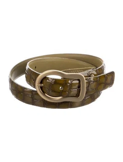 Pre-owned Dorothee Schumacher Skinny Embossed Leather Belt In Green