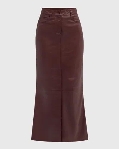 Dorothee Schumacher Sleek Statement Flared Leather Maxi Skirt In Blue
