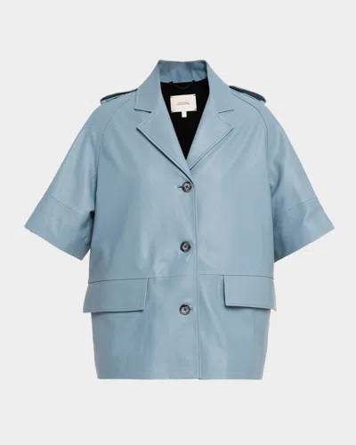 Dorothee Schumacher Sleek Statement I Lambskin Leather Coat In Blue
