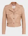 Dorothee Schumacher Sleek Statement I Lambskin Leather Crop Jacket In Brown