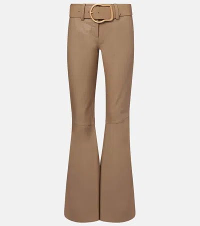 Dorothee Schumacher Sleek Statement Iii Flared Leather Pants In Brown