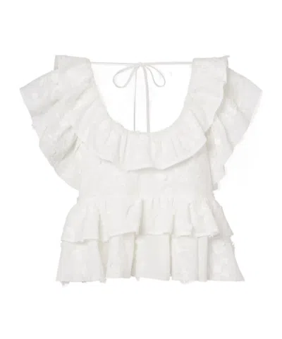 Dorothee Schumacher Slees Embroidered Ruffled Cotton Top In White