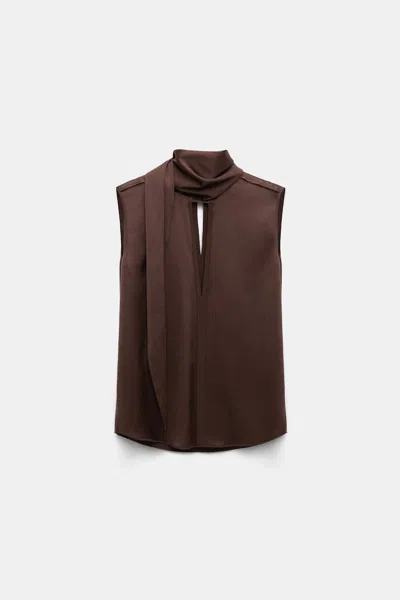 Dorothee Schumacher Sleeveless Blouse In Silk Satin In Brown