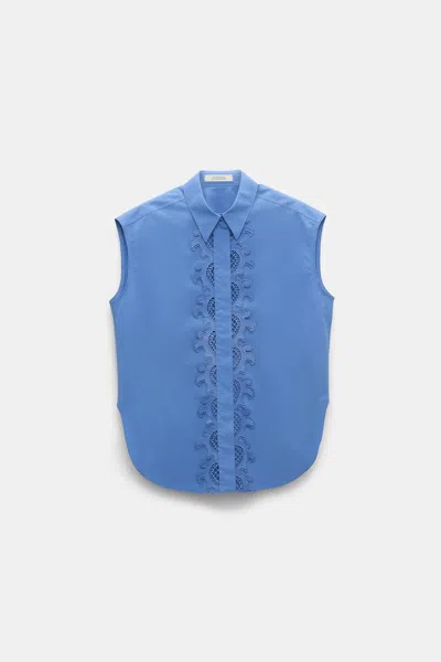 Dorothee Schumacher Sleeveless Cotton Poplin Shirt With Lace In Blue