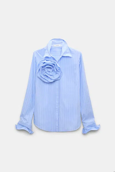 Dorothee Schumacher Slim Cotton Poplin Shirt With Xl Rose In Blue