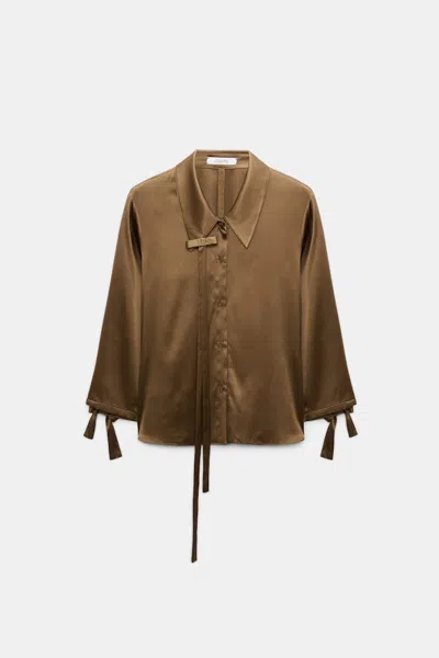 Dorothee Schumacher Slim Satin Blouse With Ties In Brown