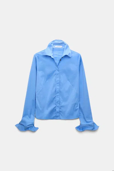 Dorothee Schumacher Slim-fit Stretch Poplin Blouse With Memory Wire Details In Blue