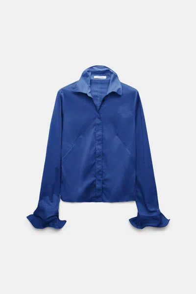 Dorothee Schumacher Slim-fit Stretch Poplin Blouse With Memory Wire Details In Blue