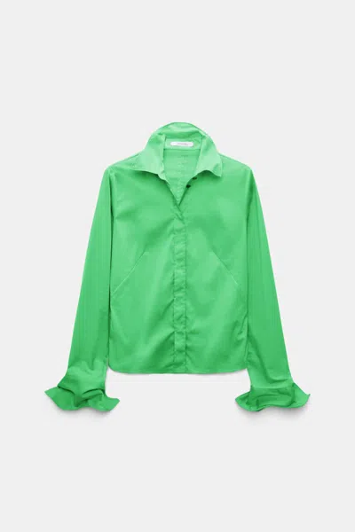 Dorothee Schumacher Slim-fit Stretch Poplin Blouse With Memory Wire Details In Green