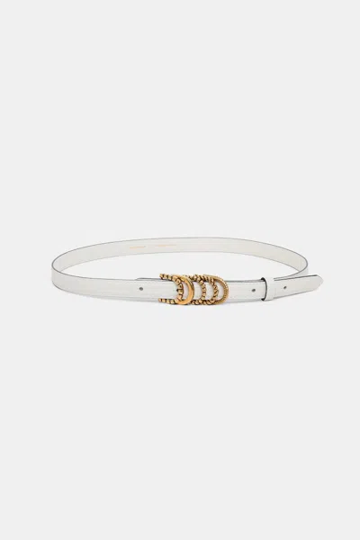Dorothee Schumacher Soft Calf Leather Narrow Belt With D-ring Hardware In White