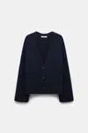 Dorothee Schumacher Soft Cashmere-blend Round Neck Cardigan In Blue