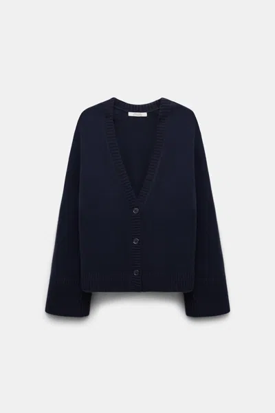 Dorothee Schumacher Soft Cashmere-blend Round Neck Cardigan In Blue