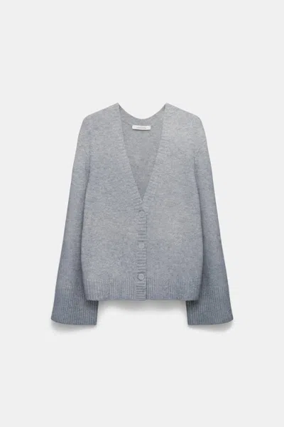 Dorothee Schumacher Soft Cashmere-blend Round Neck Cardigan In Grey