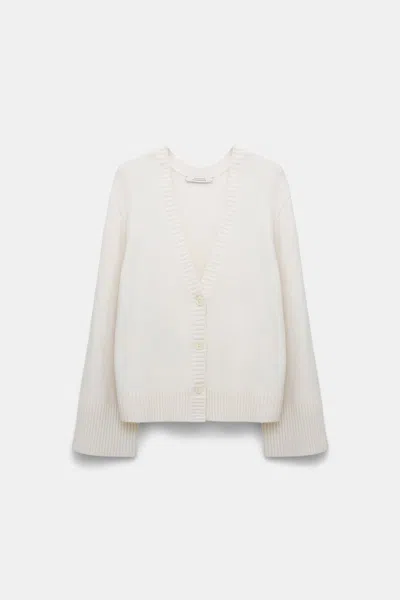 Dorothee Schumacher Soft Cashmere-blend Round Neck Cardigan In White