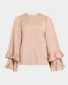 Dorothee Schumacher Soft Stripes Ruffle Viscose-silk Blouse In Pink