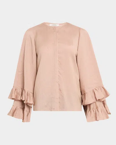 Dorothee Schumacher Soft Stripes Ruffle Viscose-silk Blouse In Pink