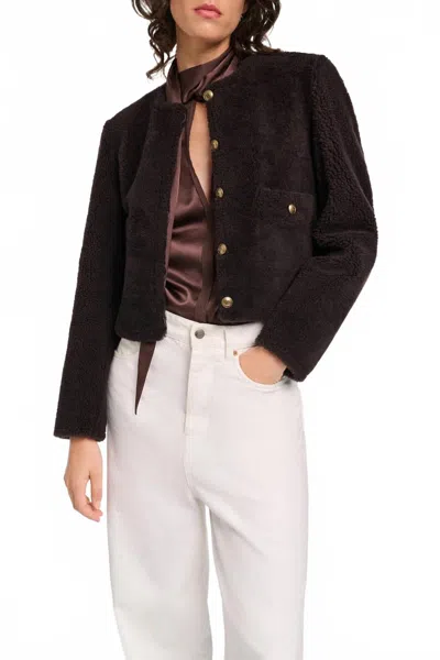 Dorothee Schumacher Soft Touch Reversible Shearling Jacket In Black Chocolate In Brown