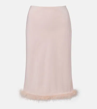 Dorothee Schumacher Soft Vibes Feather-trimmed Midi Skirt In Pink