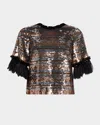 Dorothee Schumacher Sparkling Shine Feather-cuff Sequin Blouse In Brown