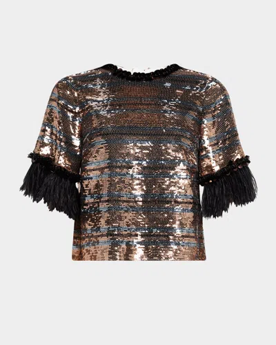 Dorothee Schumacher Sparkling Shine Feather-cuff Sequin Blouse