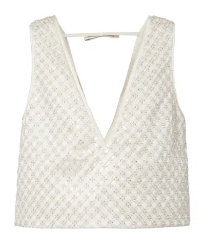 Dorothee Schumacher Sequin Embellished Crop Top In Duchesse In White