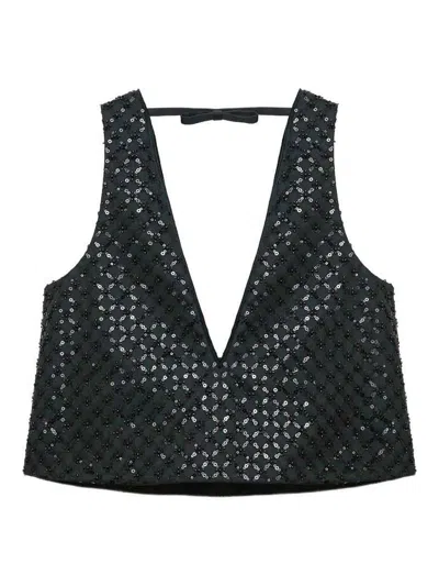 Dorothee Schumacher Sequin Embellished Crop Top In Duchesse In Brown