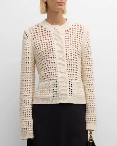 Dorothee Schumacher Sporty Crochet Pointelle-knit Cardigan In 111 - Orchid White