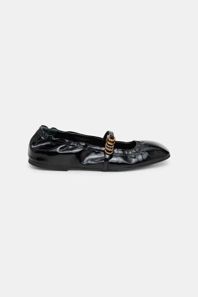 Dorothee Schumacher Square Toe Flats With Fanned D-ring Buckle Straps In Black