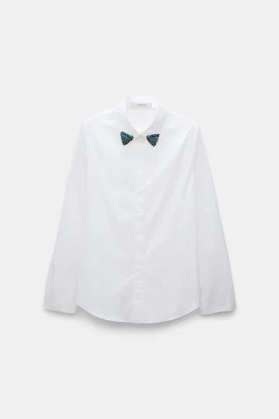 Dorothee Schumacher Stretch Cotton Poplin Shirt With Embroidered Collar In White