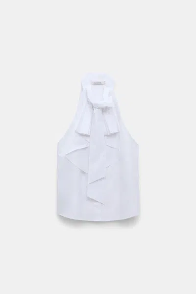 Dorothee Schumacher Stretch Poplin Sleeveless Blouse With Draped Bow In White
