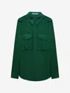 Dorothee Schumacher Crãªpe De Chine Silk Blouse With Epaulettes In Dark Green