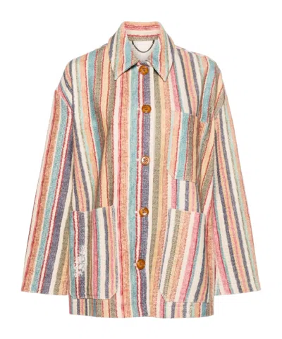 Dorothee Schumacher Striped Comfort Cotton Jacket In Nude