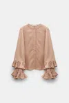 Dorothee Schumacher Striped Organdy Voile Blouse With Flounce Cuffs