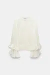 Dorothee Schumacher Striped Organdy Voile Blouse With Flounce Cuffs