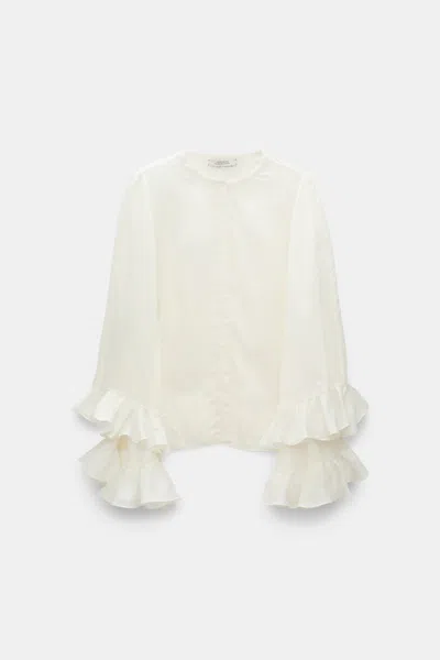 Dorothee Schumacher Striped Organdy Voile Blouse With Flounce Cuffs In White