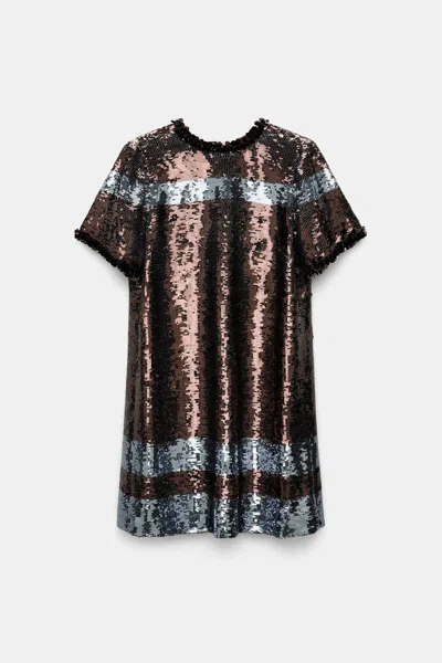 Dorothee Schumacher Striped Sequin Shift Dress In Black