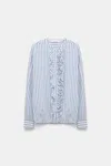 Dorothee Schumacher Striped Silk-viscose Blouson-style Blouse With Ruffles In Blue
